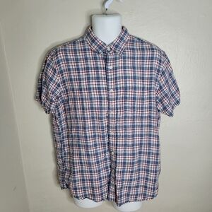 J.Crew Short Sleeve Délavé Irish Linen Shirt Morton Plaid Men's Large